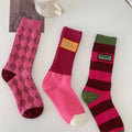 Customized Logo Design Rose Red Fabric Label Mid Tube Insets Fashionable Color Matching Women'S Socks