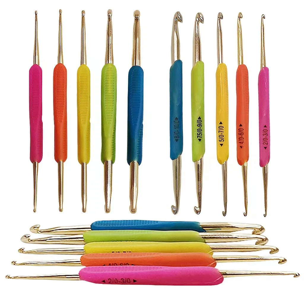 5pcs TPR Handle  Two Pointed Ergonomic Aluminum Gold Crochet Hook Set