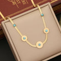 New Jewelry Turquoise Stainless Steel Jewelry Set Temperament Flat Snake Chain Collar Chain Tidal Necklace