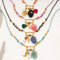 Bohemia Colorful Natural Stone Palm Eye Pendant Necklace Waterproof Stainless Steel Beaded Necklace for Women Jewelry