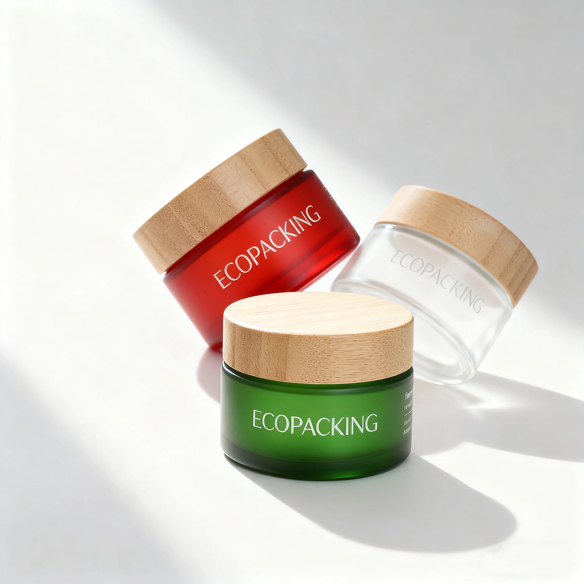 Eco Friendly Cosmetic 50ml Cosmetic Packaging Face Cream Frosted Glass Jar with Bamboo Wooden Lid for Body Butter Balm