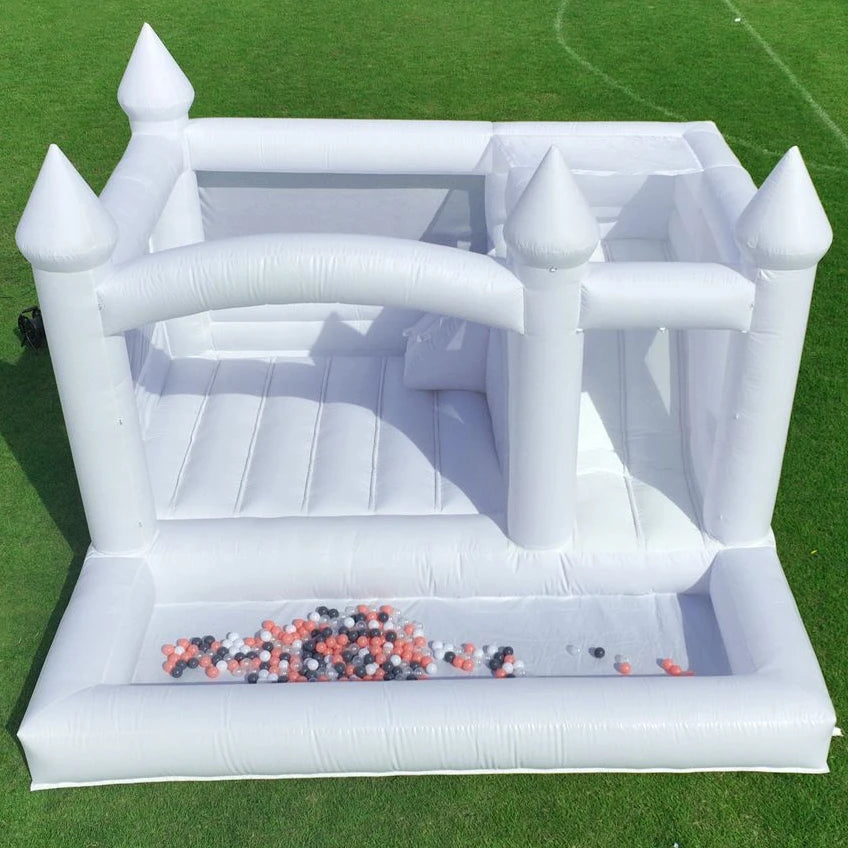 15x15x10FT/4.5x4.5x3m Commercial PVC Inflatable Bounce House White Bouncy Castle with Slide Ball Pit for Kids and Adults