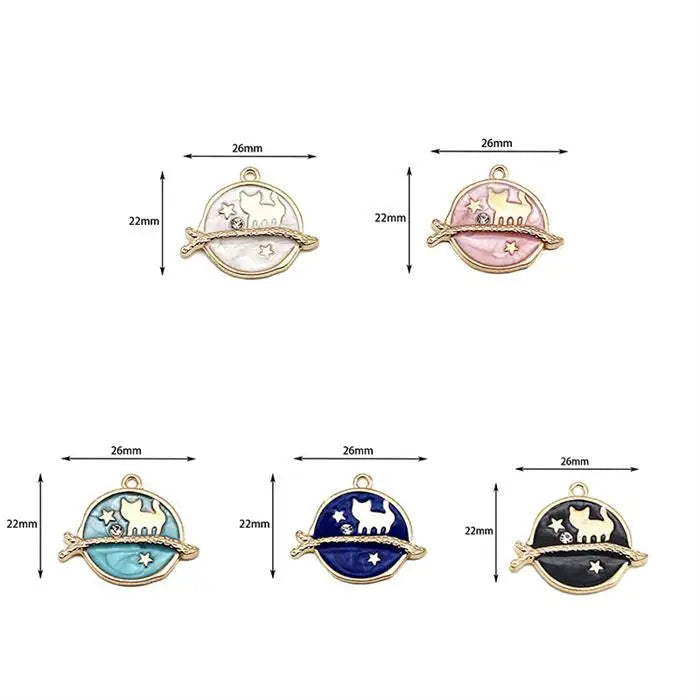 Cat meow planet alloy DIY jewelry Pendant Colorful Dream Starry Sky Cartoon Key Chain Children'S Garments Accessories