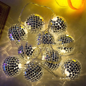 10 LED Disco Ball Mirror Party Light String Indoor Outdoor Christmas Lantern Holiday Wall Window Tree April Fool's Day Ramadan