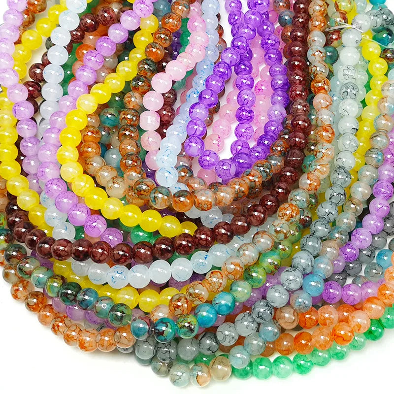 Factory Wholesale 8mm Round Loose Beads Cracked Glaze Glass Beads for DIY Jewelry Making