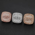 Wholesale Bling Gold-plated Fashion Sparkle Jewelry Hardware Copper Zircon Handmade Coin Letter Stainless Steel Signet Rings