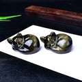 Natural Obsidian Sleeping Cat Ornament Little Stone Carved Cat Figurine for Home Living Room Decoration Festival Gift