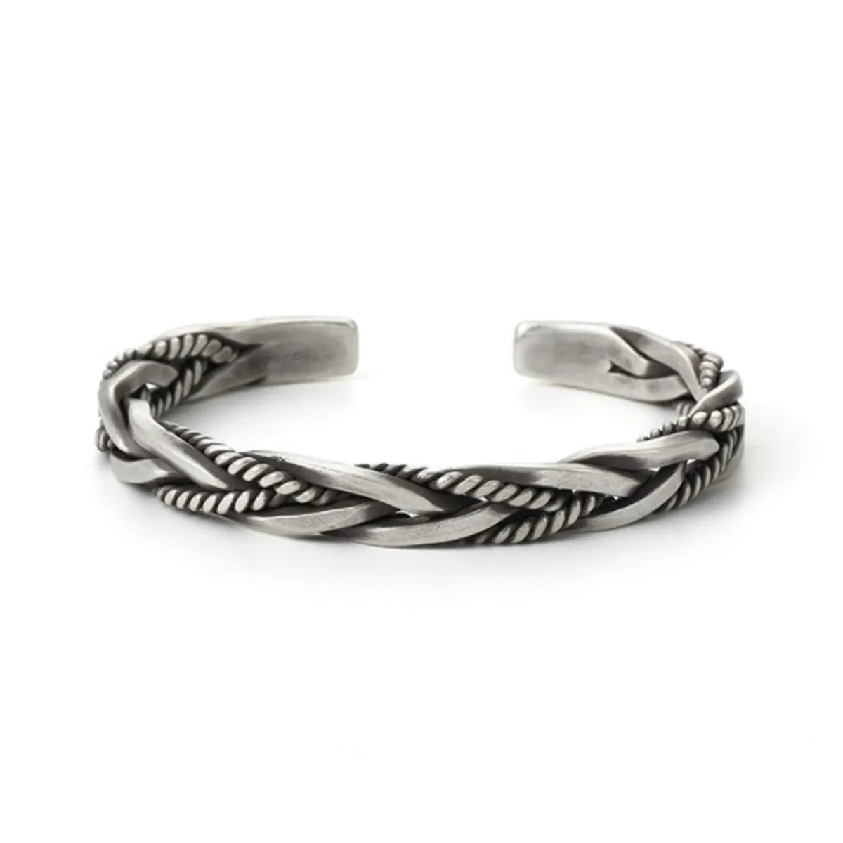 Vintage Women Men Sterling Silver Thai Handmade Vintage Open Bangle Twisted Cuff Bracelet
