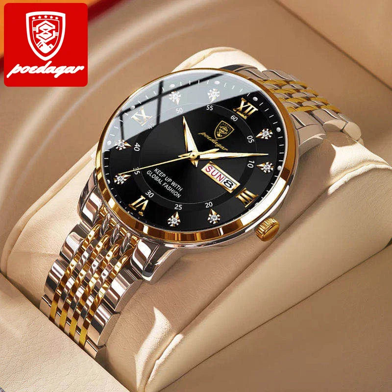 POEDAGAR 836 Casual Sport Chronograph Men's Watches Stainless Steel Band Wristwatch Big Dial Luminous Pointers Quartz WATCH