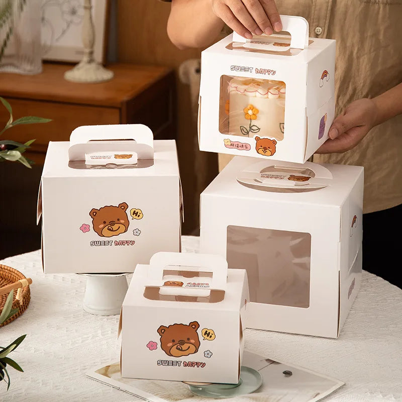 Customizable Cardboard Paper Plastic Pop Packaging Square Luxury Clear Transparent Bakery Box Window Cake Boxes With Handle