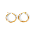 Fashionable Titanium Steel 18K Gold Plated Geometric Round Circle Texture Diamond Hoop Earrings for Girls