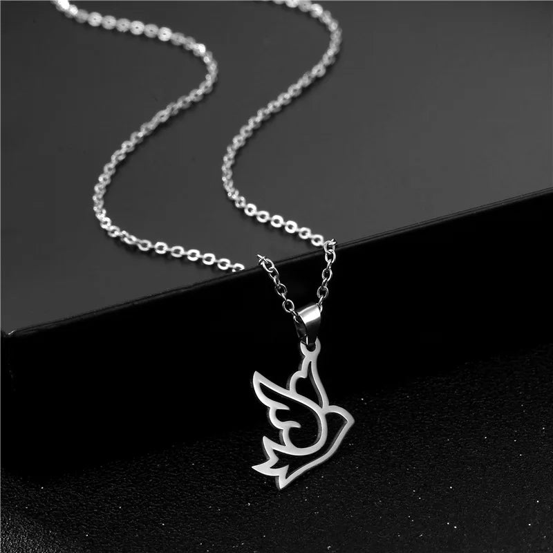 Stainless Steel Necklace Women's Creative Simple Smooth Surface Carrier Pigeon Pendant Collarbone Chain Jewelry Wholesale