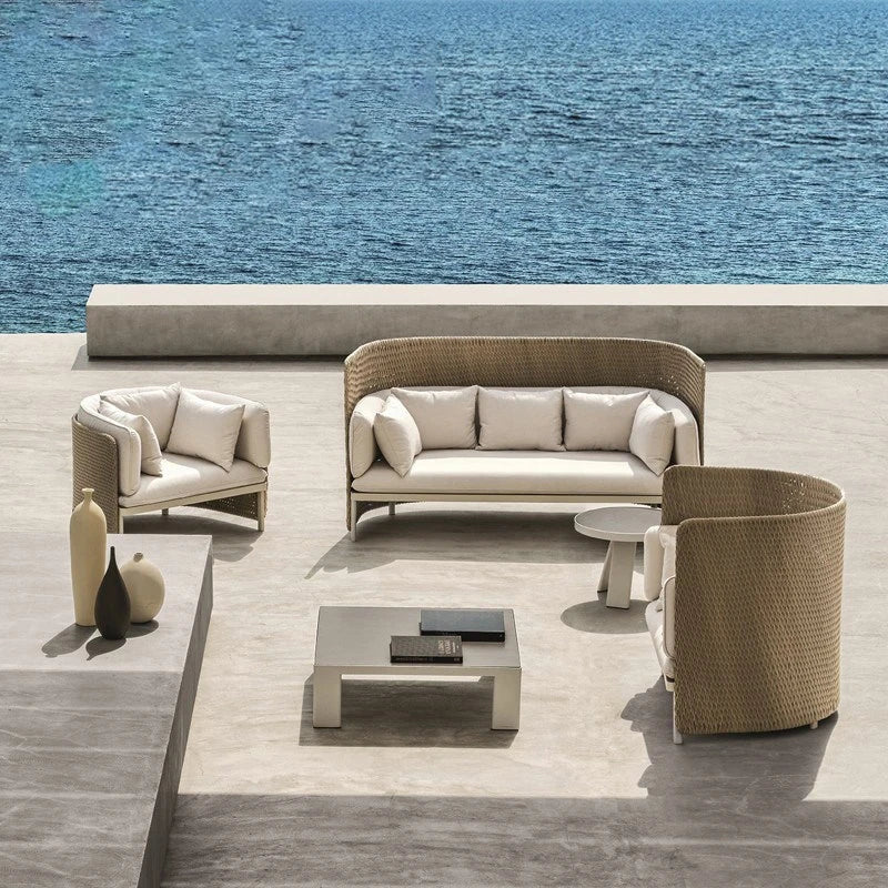 Nordic Style Outdoor Waterproof Rattan Sofa Set Patio Swimming Pool Living Room Garden Furniture for Hotels Villas Courtyards