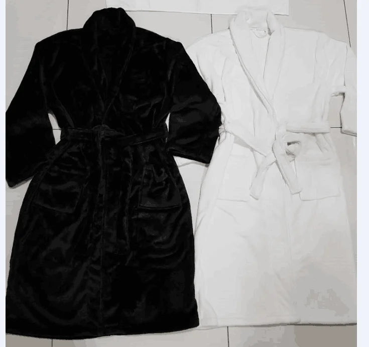 2025 OEM Personalized Design Women Shawl Collar White Custom Bathrobe for Women Black White Coral Fleece Bathrobe for Spa