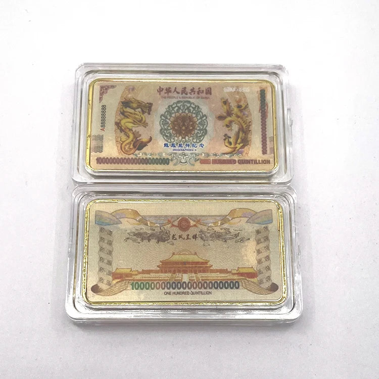 Wholesale Gold Ingot China Dragon Phoenix 100 Quintillion Solid 24k Gold Plated Coin Bullion