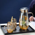 Home Kitchen Modern Clear Heat Resistant Borosilicate 1400ml Glass Handle Water Pitcher Set with Lid and Cup