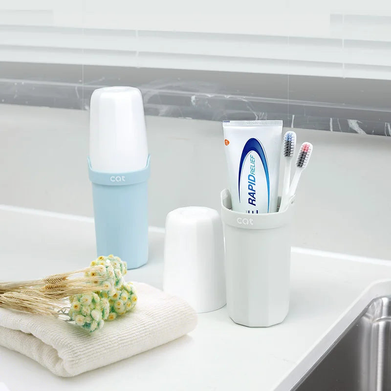 Portable On-the-Go Household Mouthwash Cup Set for Travel & Bathroom Oral Hygiene Care Storage