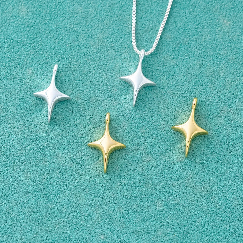 7.3*12.2mm New S925 Solid Sterling Silver Polaris Pendant Four-Point Star Necklace Charm for Jewelry Making Supplies