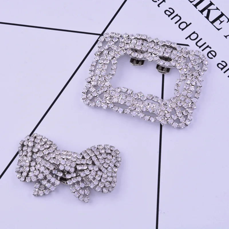 New Trend Alloy Shoe Buckle Female Square Bow Diamond Shoe Flower Bow Shoe Accessories Wholesale Crystal Crafts