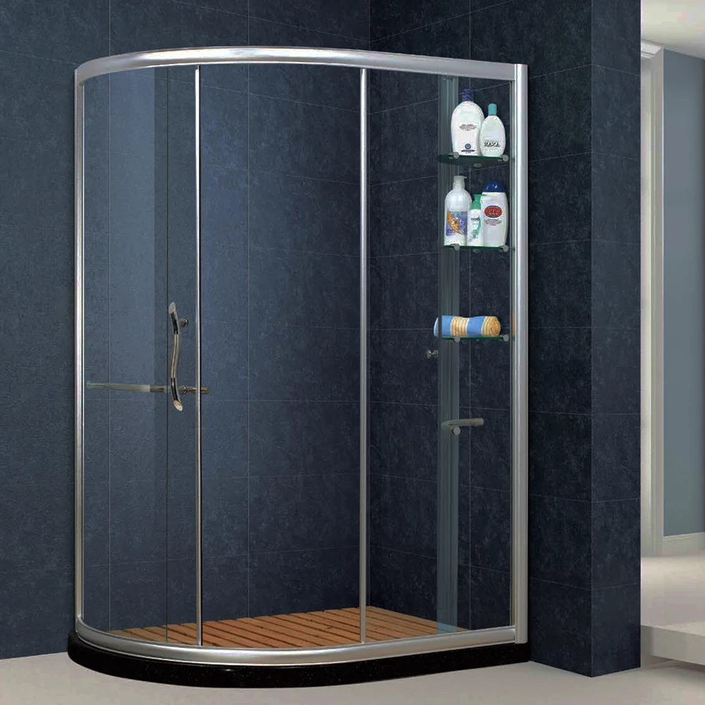 Foshan KMRY Custom Designed Modern Quadrant Tempered Glass Shower Enclosure with Frame Sliding Open Style Towel Bar Bathrooms