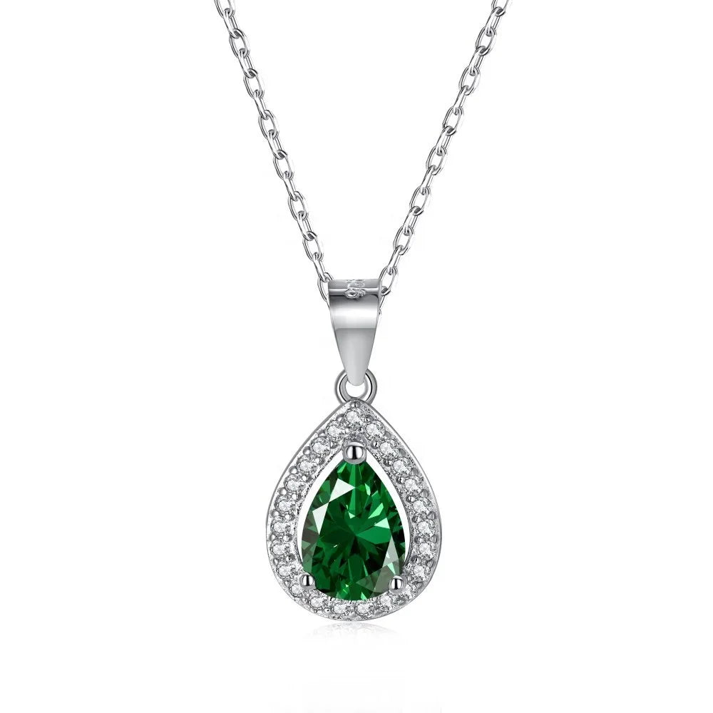 OAHLAN New Trend Teardrop Shape 925 Sterling Silver Necklace Pear Cut Cubic Zirconia Pendant Necklace for Women Fashion Jewelry