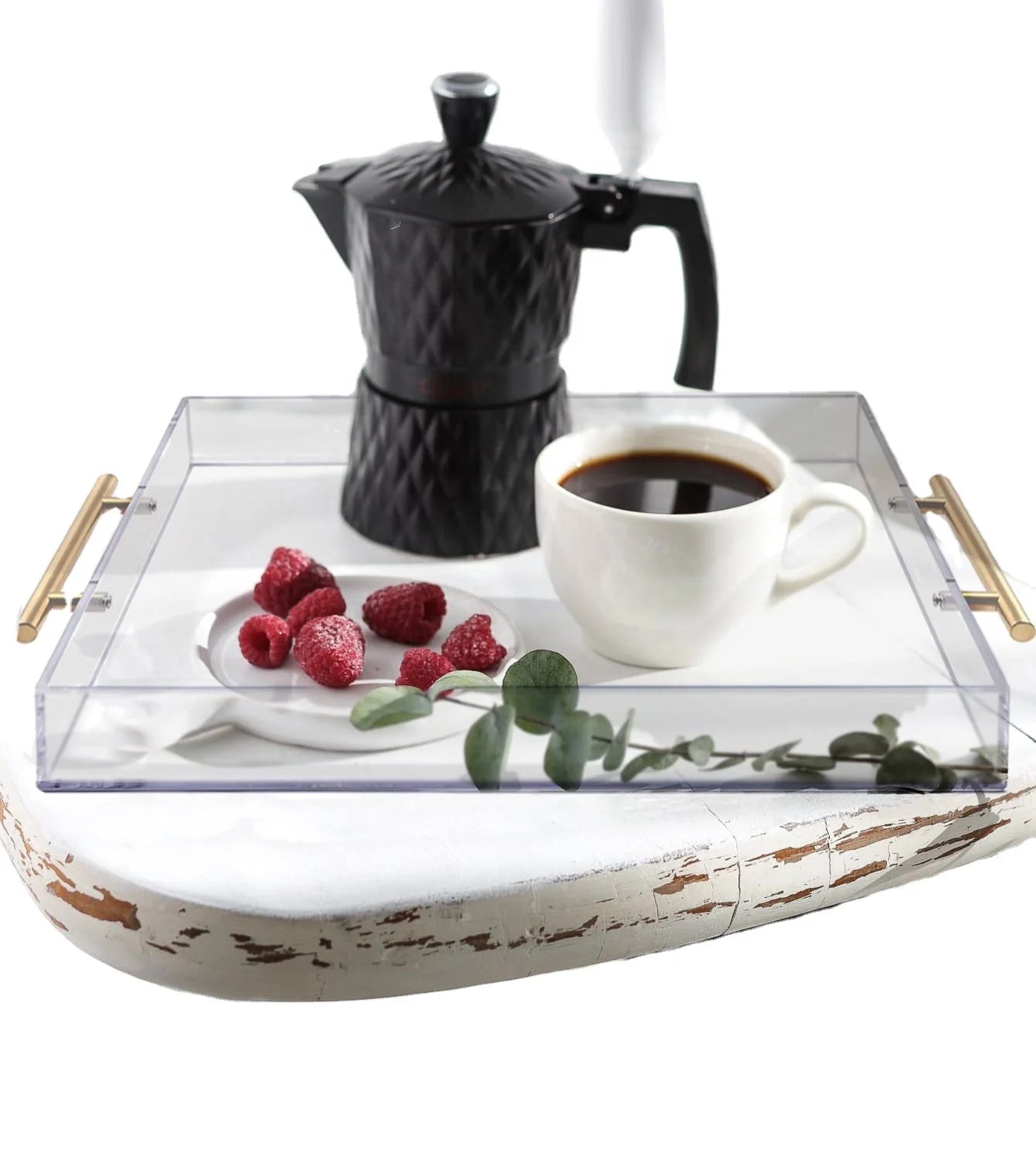 12"x12" Clear Acrylic Serving Tray with Golden Handles Huge Capacity Sturdy Acrylic Tray for Desk Organizer Storage Tray