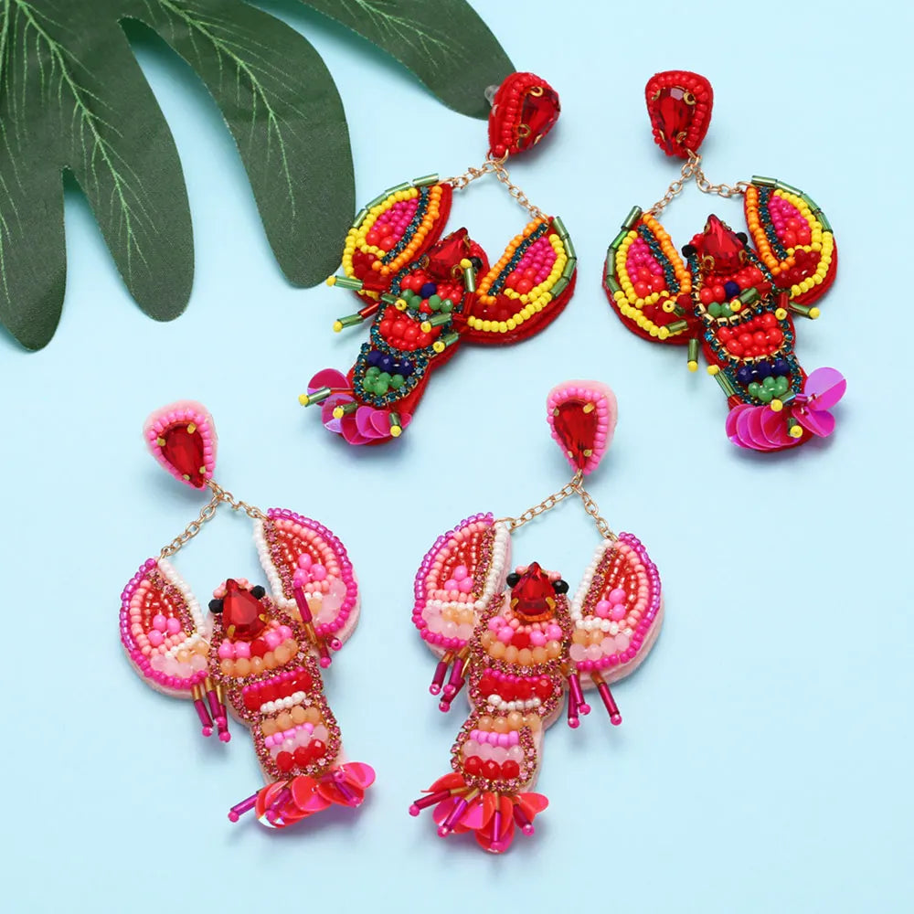 ASJEWELRY Multicolor Seed Beads Braided Earrings Beach Jewelry Boho Oorbellen Big Lobster Dangle Earrings 2411 Ersv63