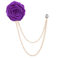 Fashion Wedding Groom' Best Man Corsage Handmade Ribbon Rose Flower Brooch Pin Tassel Chain Lapel Men's Suit Rhinestone Brooches