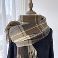 Plaid Women's Winter Polyester Cashmere-like Skin-friendly Comfortable Warm Medium Length Warp Knit Tassel Scarf 68-180cm