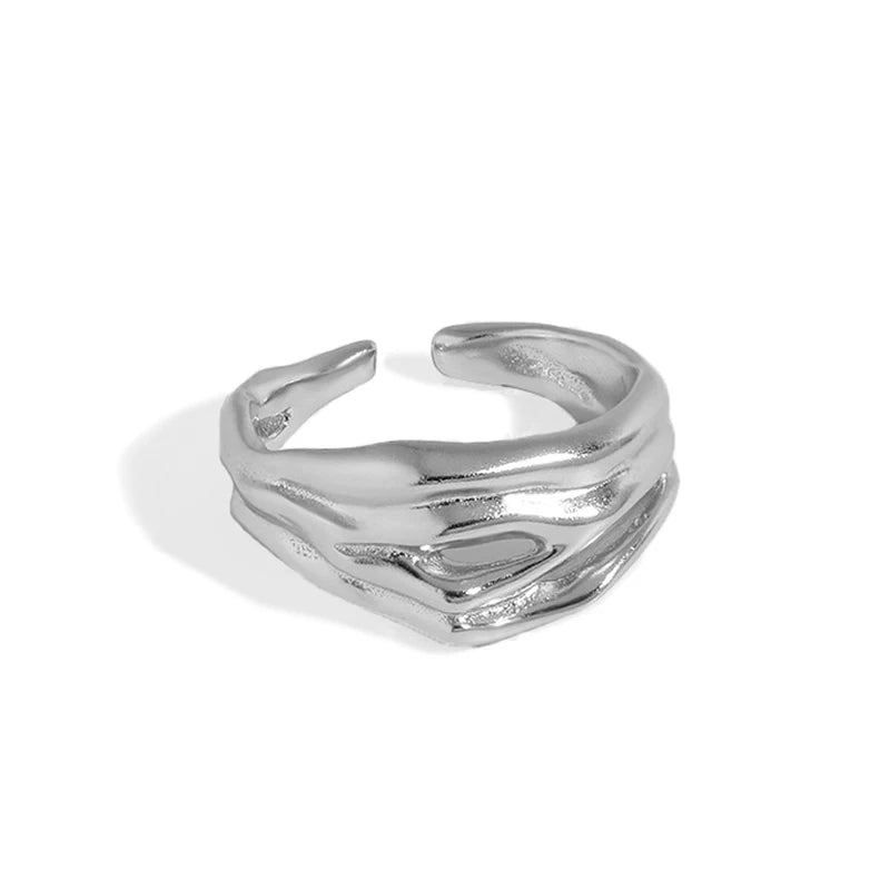 WMJA621 Irregular Fold Texture 925 Sterling Silver Vintage Irregular Bump Surface Texture Band Ring