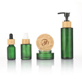 Cosmetic Skincare Packaging Containers Empty Green Bamboo Dropper Bottle Frosted Glass Bottle and Face Cream Jar