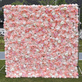 Customized Decor 3D Roll up Cloth Flower Walls Pink Rose Wedding Artificial Silk Flower Wall Panel Backdrop