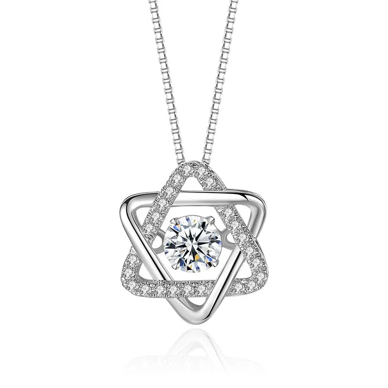 925 Sterling Silver Jewish Star Pendant Necklace for Women Rhodium Plated Wedding & Party Jewelry Box Chain Claw Setting Zircon