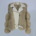 2023 Women's Waterproof Breathable Genuine Leather Winter Jacket Detachable Real Fox Fur Coat Outerwear Streetwear Locomotive