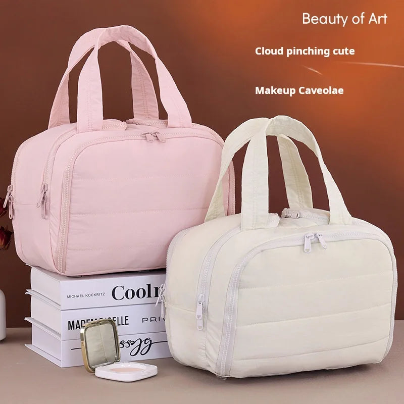 Wholesale Eco-Friendly Polyester Large Capacity Portable Makeup Bag with Zipper Closure Custom Logo Travel Storage