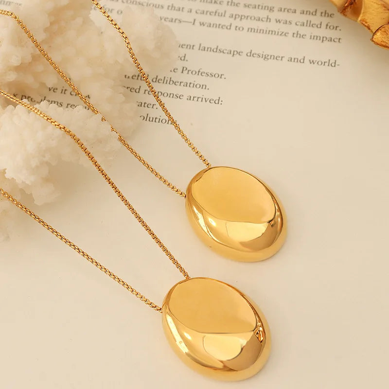 New Stainless Steel Gold Plated Minimalist Oval Pendant Wholesale for Women Fashion Jewelry Best Gifts