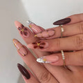 Wholesale 3776 Spring/Summer French Floral Medium Almond False Nails Press on Nails Artificial Fingernails Customize False Nail
