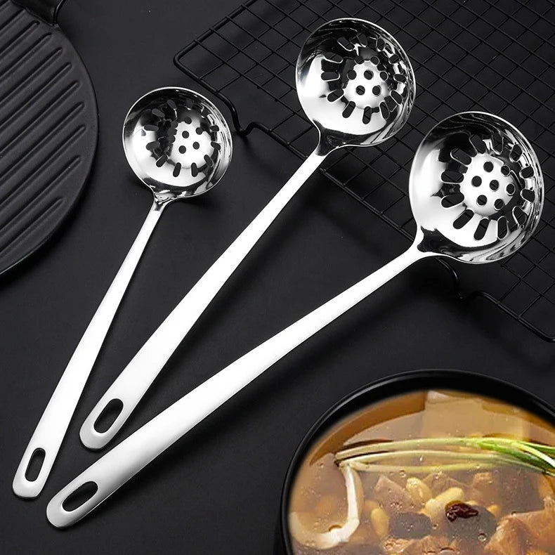 Kitchen Cooking Utensils Long Handle SUS304 Stainless Steel Ladles Spoon and Slotted Colander Spoon for Hot Pots