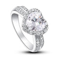 Heart Zircon Diamond White Gold Plated Rhodium Plated 925 Silver Rings
