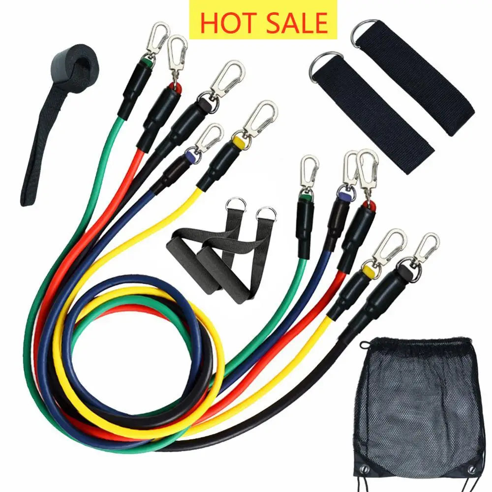 Hot Selling 11pcs Pull Rope Fitness Resistance Bands Set Workout Equipment