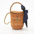Hot Sale New Design Summer Beach Rattan Straw Bucket Shoulder Bag Round Handle Half Round Straw Handbag with Scarves Eco