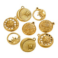 Stainless Steel Connector Gold Plated PVD Semi Skeleton Sun Moon DIY Necklace Bracelet Jewelry Making Accessories Materials