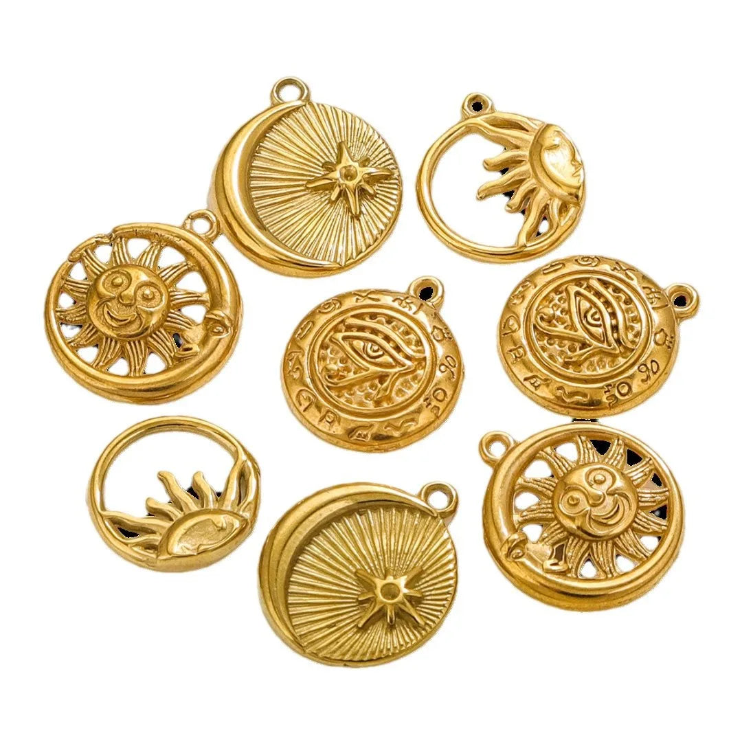 Stainless Steel Connector Gold Plated PVD Semi Skeleton Sun Moon DIY Necklace Bracelet Jewelry Making Accessories Materials