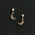 Fancy Cute 14K Gold Plated Pure 925 Sterling Silver Zircon Hollow Crescent Moon Shape Stud Earrings for Women Girls Jewelry