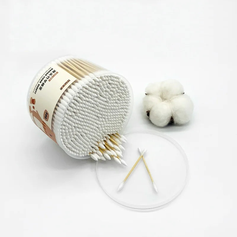 500Pcs UUYP Double Head Bamboo Handle Cotton Buds Biodegradable Professional Use for Ear Nose Skin Care