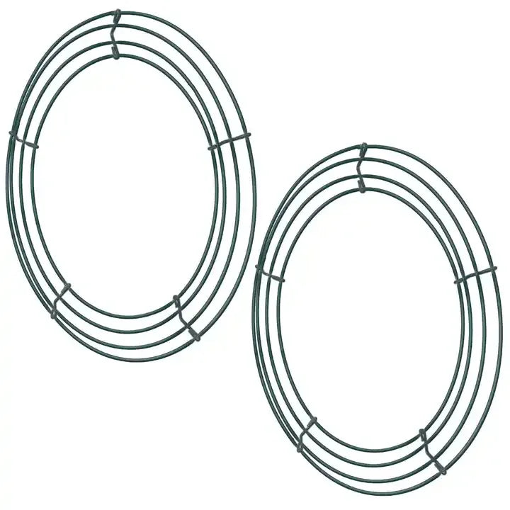 14" Golden/Green Metal Round Wire Wreath Frame for Garden Christmas New Year Decoration