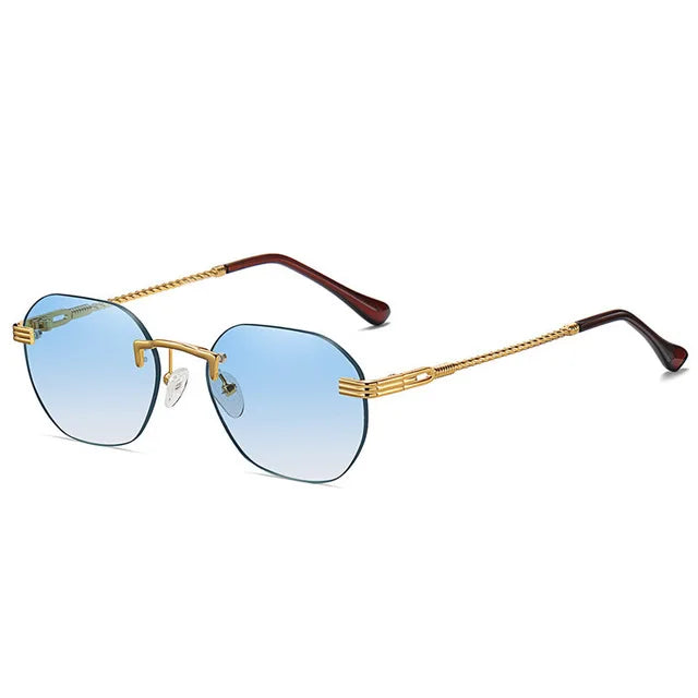 Vintage Metal Round Polygon Sunglasses 2021 Women Fashion Rimless Gradient Eyewear Men Oval Colorful Sun Glasses Shades UV400