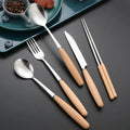 Wholesale 18/10 Stainless Steel Cutlery Set Birch Wood Handle Knives Spoons Forks Chopsticks with Case Metal Case Box