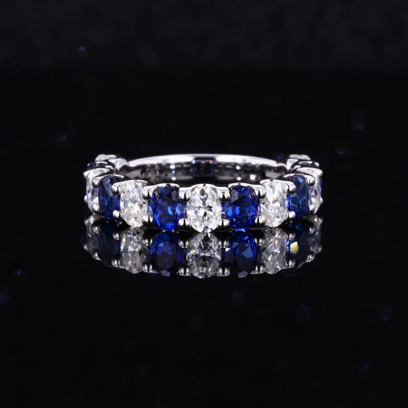 Eternity Band  14K White Gold Moissanite White Lab Grown Sapphire Oval Cut Women Rings