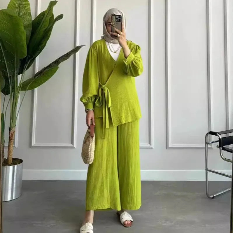 Solid Color Tunic and Wide Leg Pant Set Islamic Clothing Arab Women's Clothing